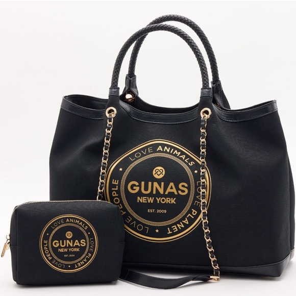 Gunas New York Handbags - Gunas New York Ruth Canvas Double Handle Tote with Pouch Black